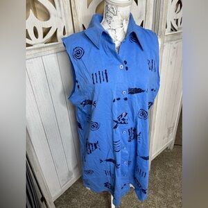 Cotton Fields by M.Mac Maxi Dress Women Medium Short Sleeve Rock Fish Blue USA